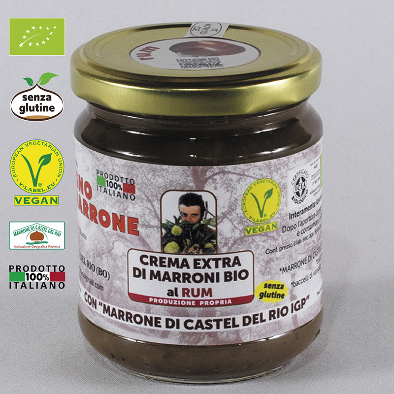 CREMA EXTRA DI MARRONI AL rum CON “MARRONE DI CASTEL DEL RIO IGP” gr225 crema rum 225g